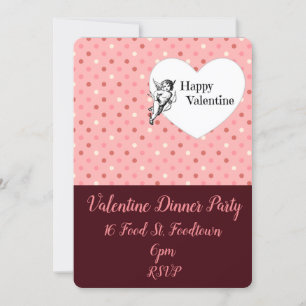 Valentine pink cupid whimsical dinner party invitation