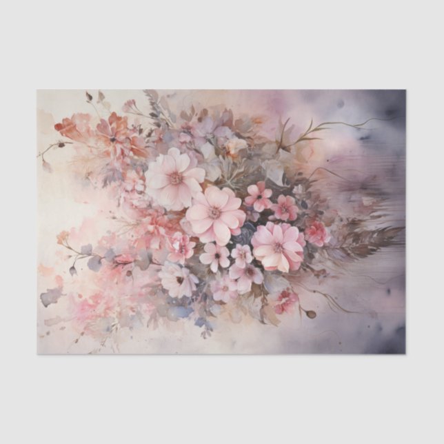 Valentine Pink Flowers Bouquet Tissue Paper (Front)