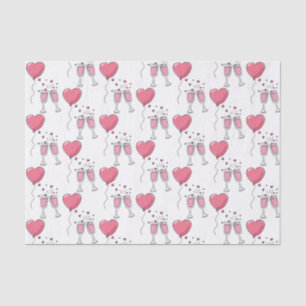 Valentine Pink Heart Balloons and Champagne Tissue Paper