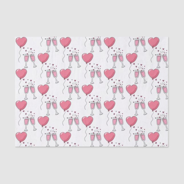 Valentine Pink Heart Balloons and Champagne Tissue Paper (Front)