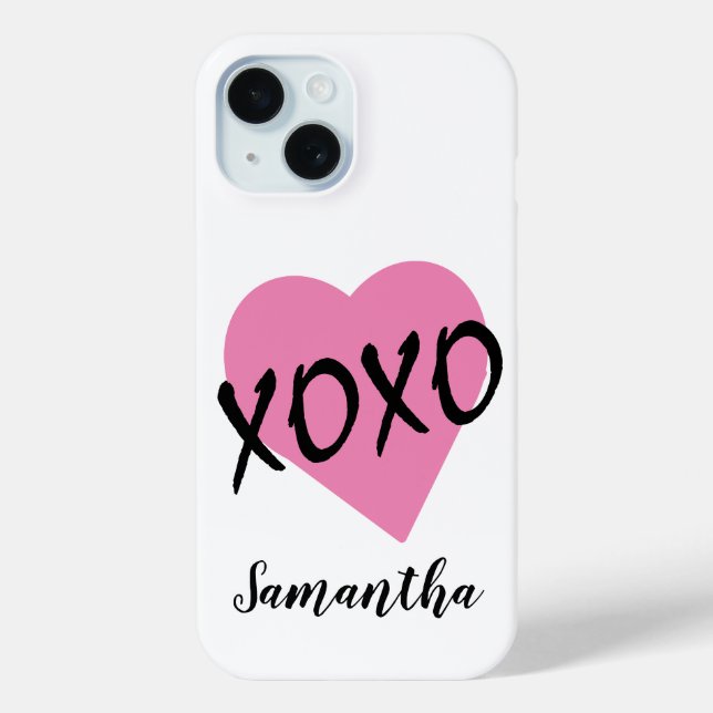 Valentine Pink Heart Black XOXO Simple Cute White Case-Mate iPhone Case (Back)