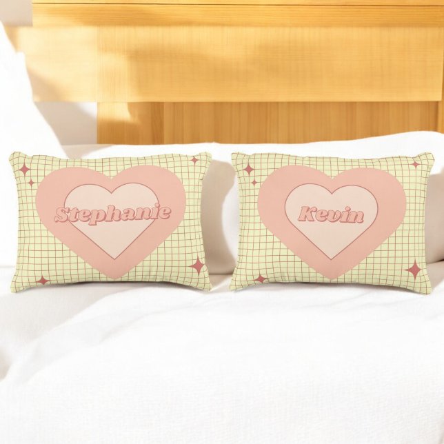 Valentine Pink Heart Cream Chequered Couple Gift Decorative Cushion (Creator Uploaded)