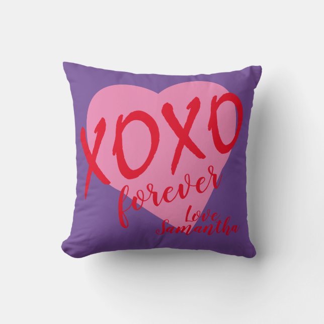 Valentine Pink Heart Red Hugs Kisses XOXO Forever  Cushion (Front)