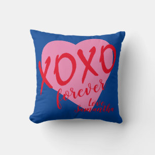 Valentine Pink Heart Red Hugs Kisses XOXO Forever Cushion