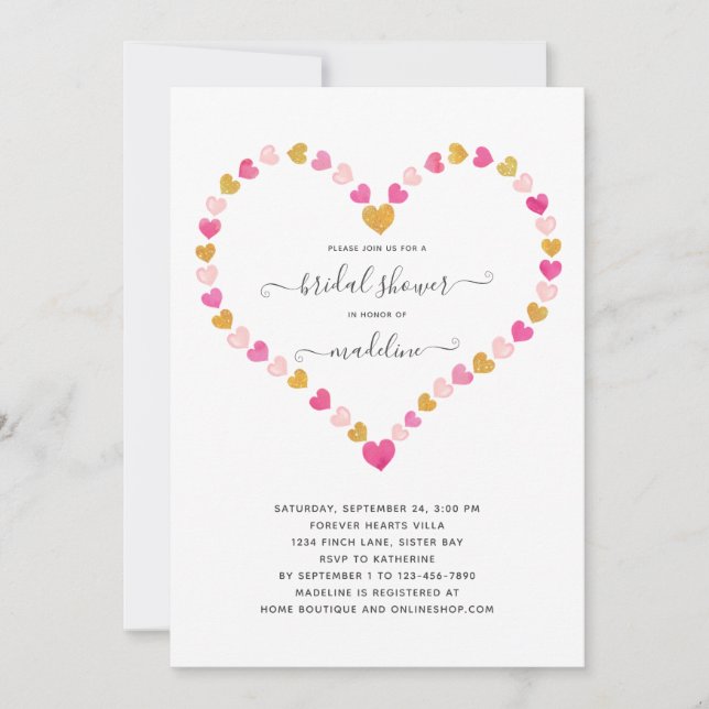 Valentine Pink Heart Sweetheart Bridal Shower Invitation (Front)