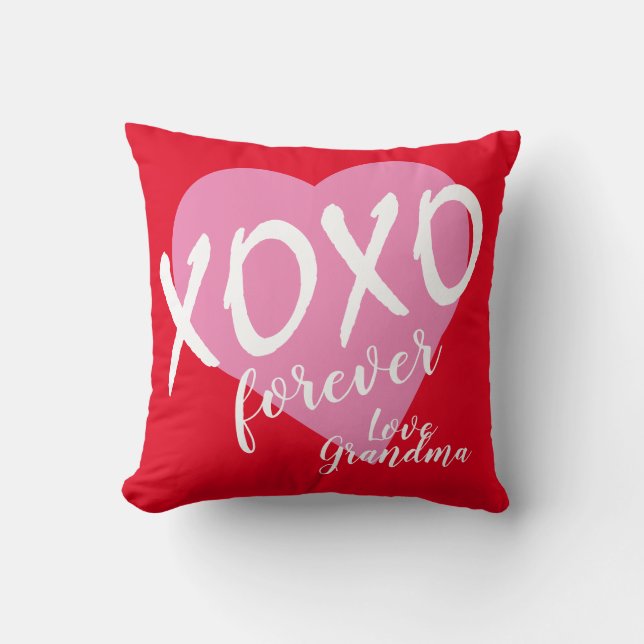 Valentine Pink Heart XOXO Forever Red Cushion (Front)