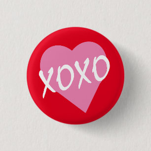 Valentine Pink Heart XOXO Kisses Hugs Red 3 Cm Round Badge