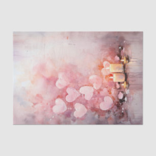 Valentine Pink Hearts and Candles Tissue Paper