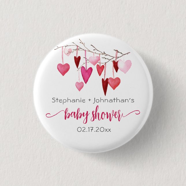 Valentine Pink Hearts Baby Shower 3 Cm Round Badge (Front)