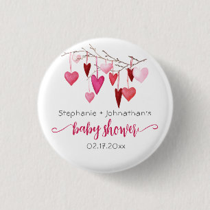 Valentine Pink Hearts Baby Shower 3 Cm Round Badge