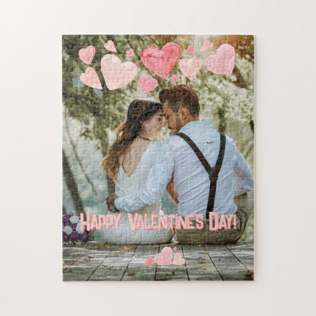 Valentine Pink Hearts Overlay Add Your Own Photo Jigsaw Puzzle (Vertical)
