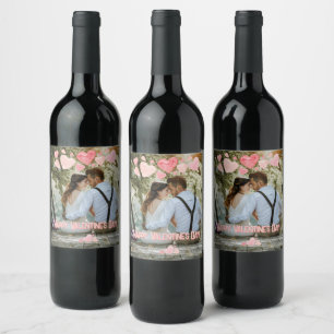 Valentine Pink Hearts Overlay Add Your Own Photo Wine Label