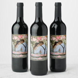 Valentine Pink Hearts Overlay Add Your Own Photo Wine Label