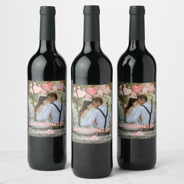 Valentine Pink Hearts Overlay Add Your Own Photo Wine Label (Bottles)