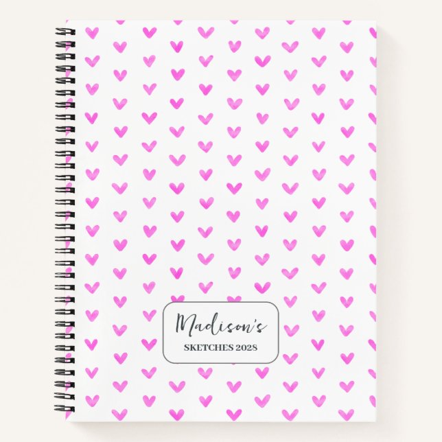 Valentine Pink Hearts Personalised Notebook (Front)