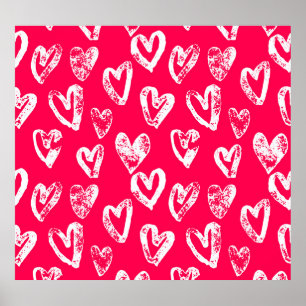 Valentine Pink Hearts: Sketch Background Poster