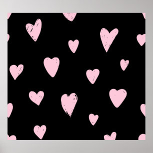 Valentine Pink Hearts: Vintage Love. Poster