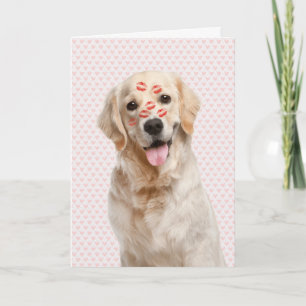 Valentine Pink Hearts with Golden Retriever Card