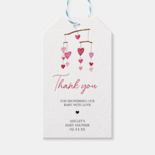 Valentine Pink Red Heart Baby Shower Favour Tags