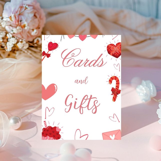 Valentine pink & red Heart Card and gifts sign (Creator Uploaded)