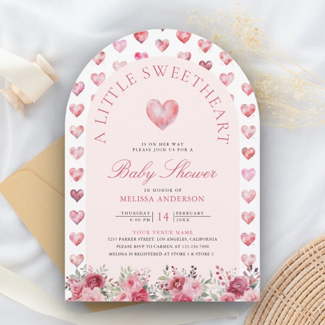 Valentine Pink Red Hearts Sweetheart Baby Shower Invitation (Creator Uploaded)