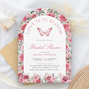 Valentine Pink Red Roses Butterfly Bridal Shower Invitation