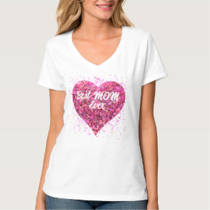 Valentine Pink sparking glitter heart best Mum T-Shirt
