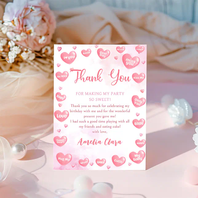 Valentine Pink Sweetheart Birthday Photo Thank You Card | Zazzle