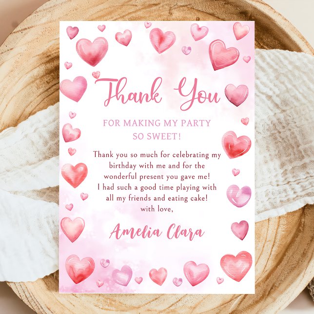 Valentine Pink Sweetheart Birthday Thank You Card (Creator Uploaded)