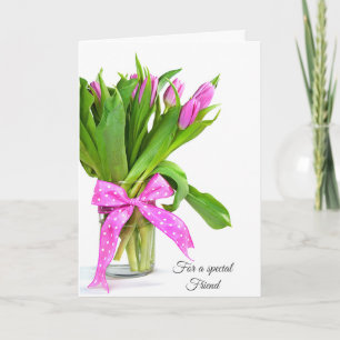 Valentine Pink Tulips for Friend Holiday Card