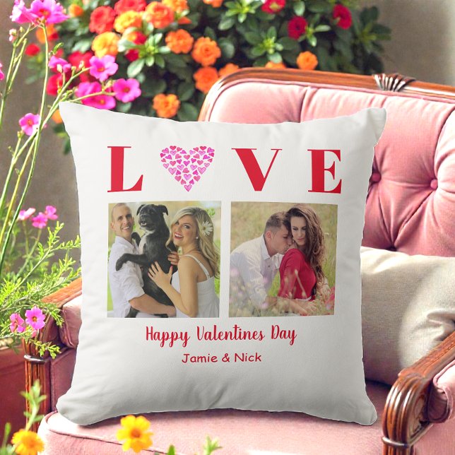 Valentine Pink White Heart Photo Cushion (Creator Uploaded)