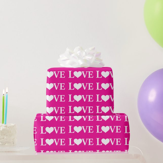 Valentine pink white Love hearts pattern Wrapping Paper (Party Gifts)