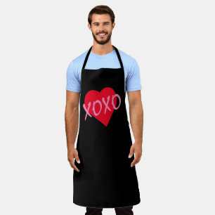 Valentine Pink XOXO Kisses Hugs Red Heart Black Apron