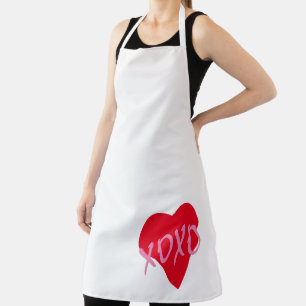 Valentine Pink XOXO Red Heart Bold Modern White Apron