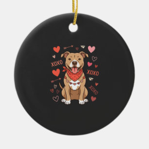 Valentine Pitbull Dog XOXO Love Design Ceramic Tree Decoration