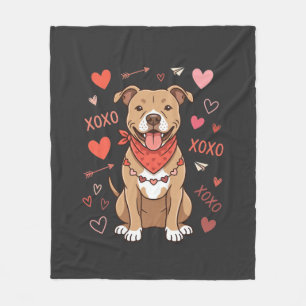 Valentine Pitbull Dog XOXO Love Design Fleece Blanket