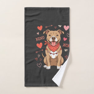 Valentine Pitbull Dog XOXO Love Design Hand Towel