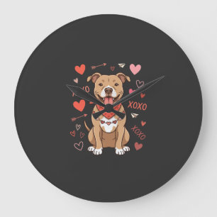 Valentine Pitbull Dog XOXO Love Design Large Clock