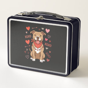 Valentine Pitbull Dog XOXO Love Design Metal Lunch Box
