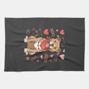 Valentine Pitbull Dog XOXO Love Design Tea Towel
