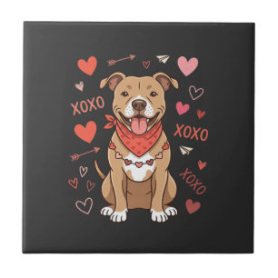 Valentine Pitbull Dog XOXO Love Design Tile