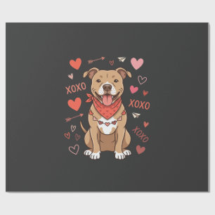 Valentine Pitbull Dog XOXO Love Design Wrapping Paper