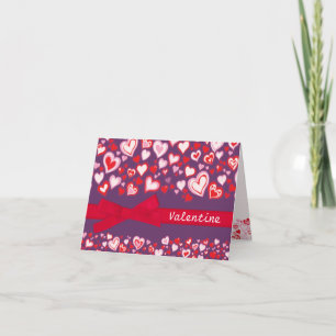 Valentine please be mine card hearts & red ribbon