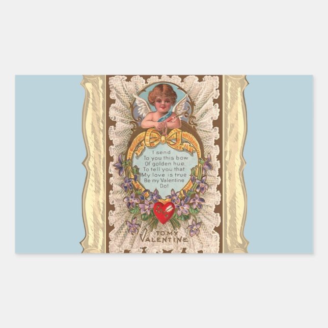 Valentine Poem With Cupid Rectangular Sticker (Front)