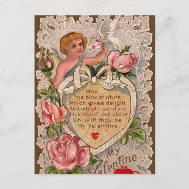 Valentine Poem With Lace Holiday Postcard (Front)