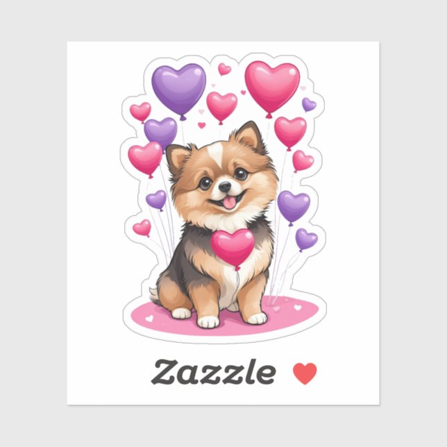 Valentine Pomeranian 3" x 3" Vinyl Stickers (Sheet)