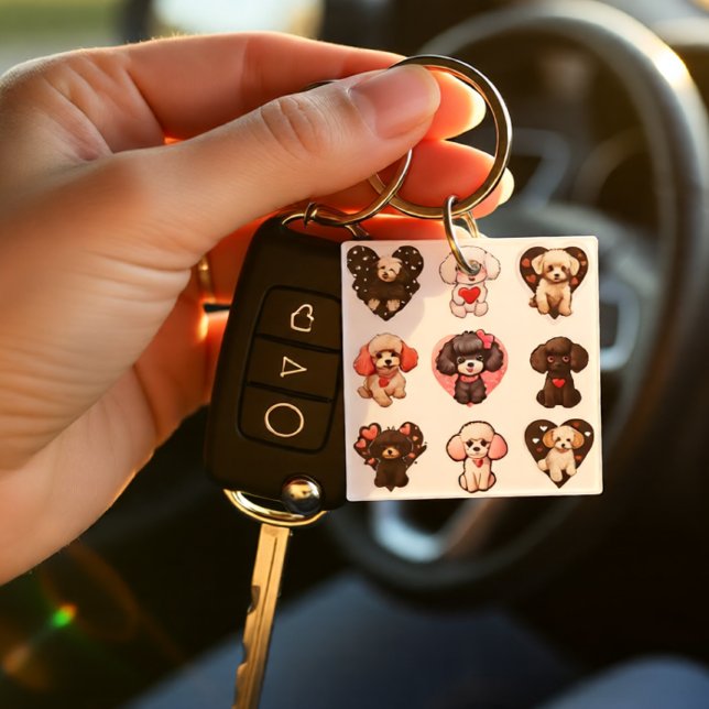 Valentine Poodle Dog | dog lovers |  Key Ring (Valentine Poodle Dog Cute Heart Pattern Dog Lover Keychain)