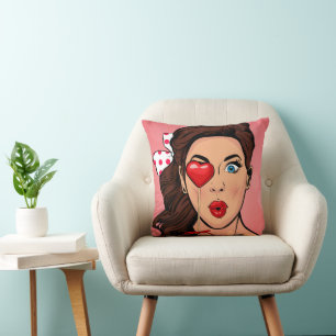 Valentine Pop Art Lollipop Girl Cushion