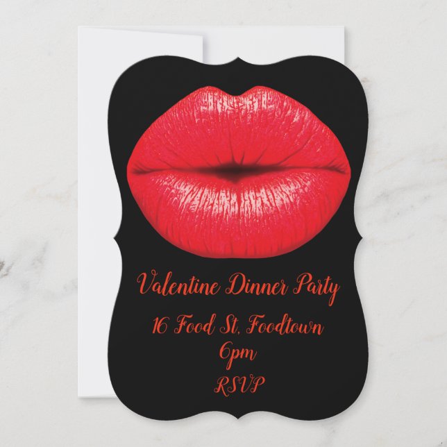 Valentine pop art red kiss retro dinner party invitation (Front)