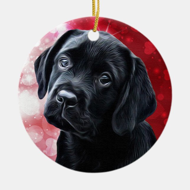 Valentine Puppy - Black Labrador - Lab Puppy Ceramic Tree Decoration (Front)